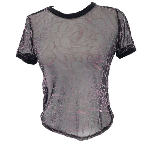 Gaze USA Sheer Mesh Tee Womens S Black 90s Vtg Grunge Y2K Emo Feminine Alt Dark - Picture 1 of 10